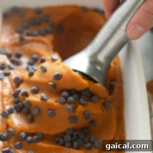 Close-up of creamy pumpkin nice cream in a bowl, topped with festive sprinkles.