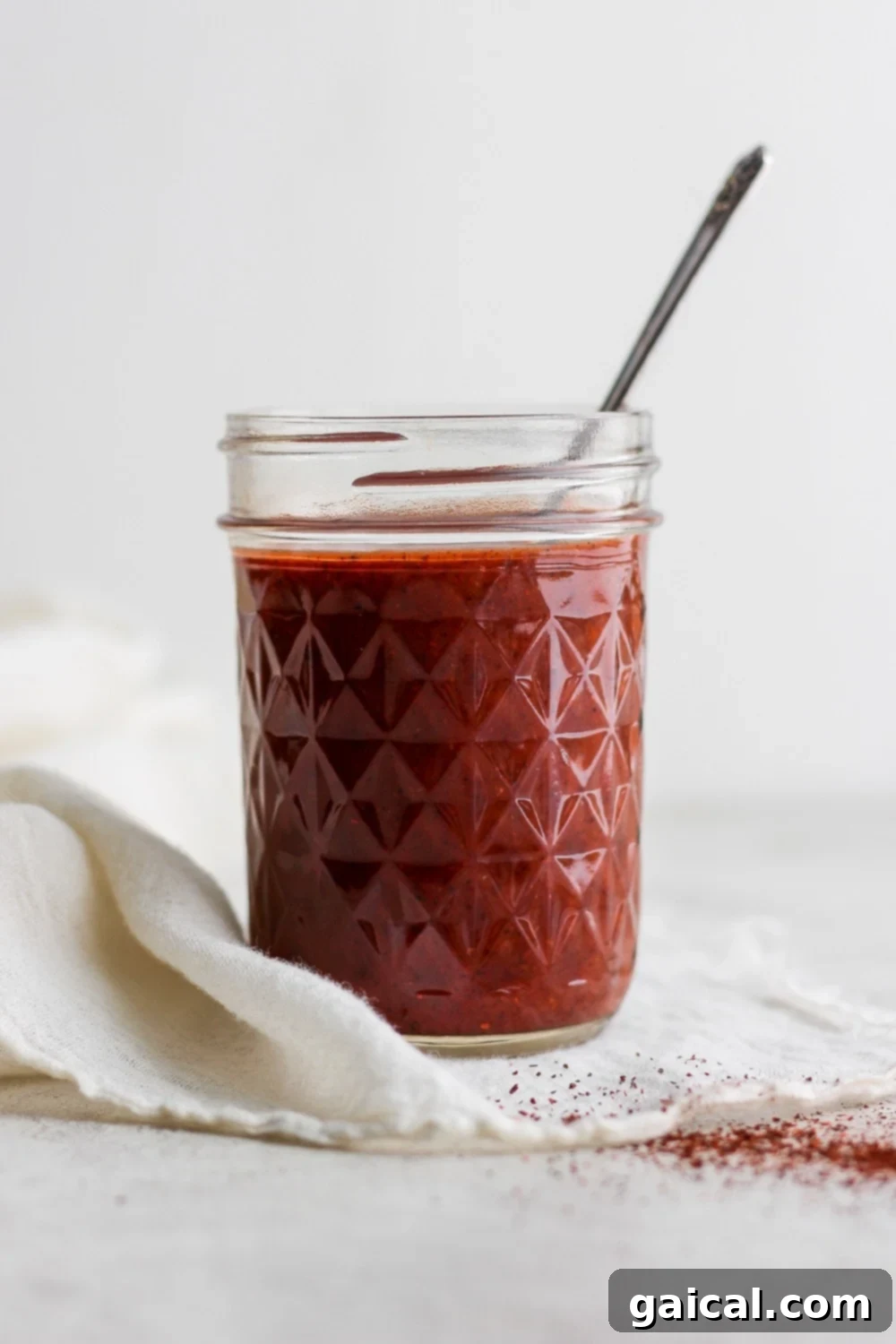 Homemade Enchilada Sauce in a jar, ready for use or storage.