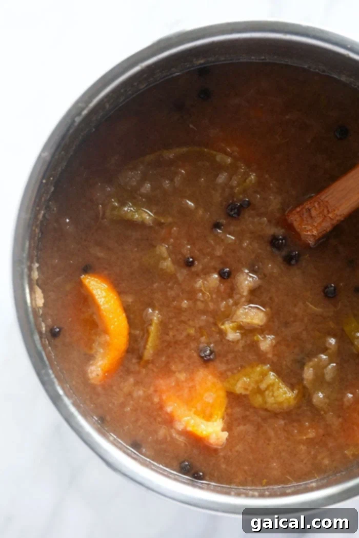Ingredients for homemade apple cider, including fresh apples, citrus, and whole spices, arranged around an Instant Pot.