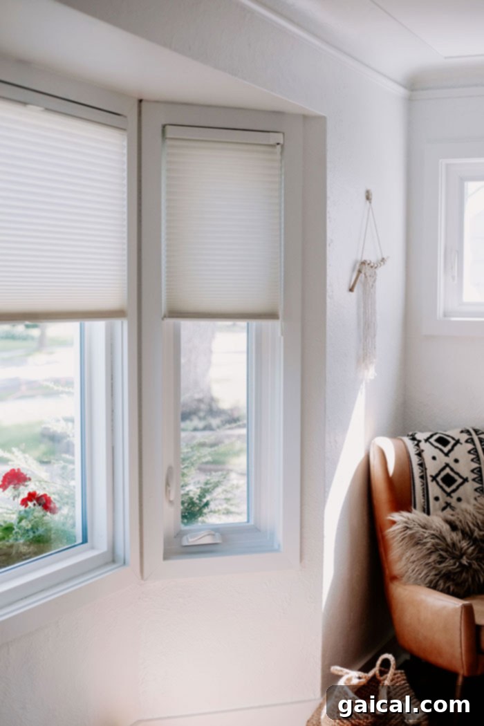 Hunter Douglas Duette Shades: Combining Function and Style White custom Hunter Douglas blinds in a sunlit window, demonstrating light filtration