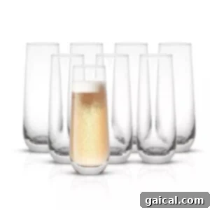 Spiced Apple Mimosa 7 Two elegant stemless champagne flutes on a clear background, highlighting their modern design.
