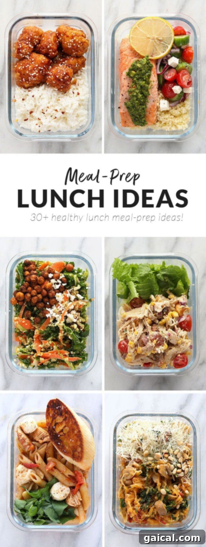 Three different healthy meal prep lunch ideas displayed in containers.