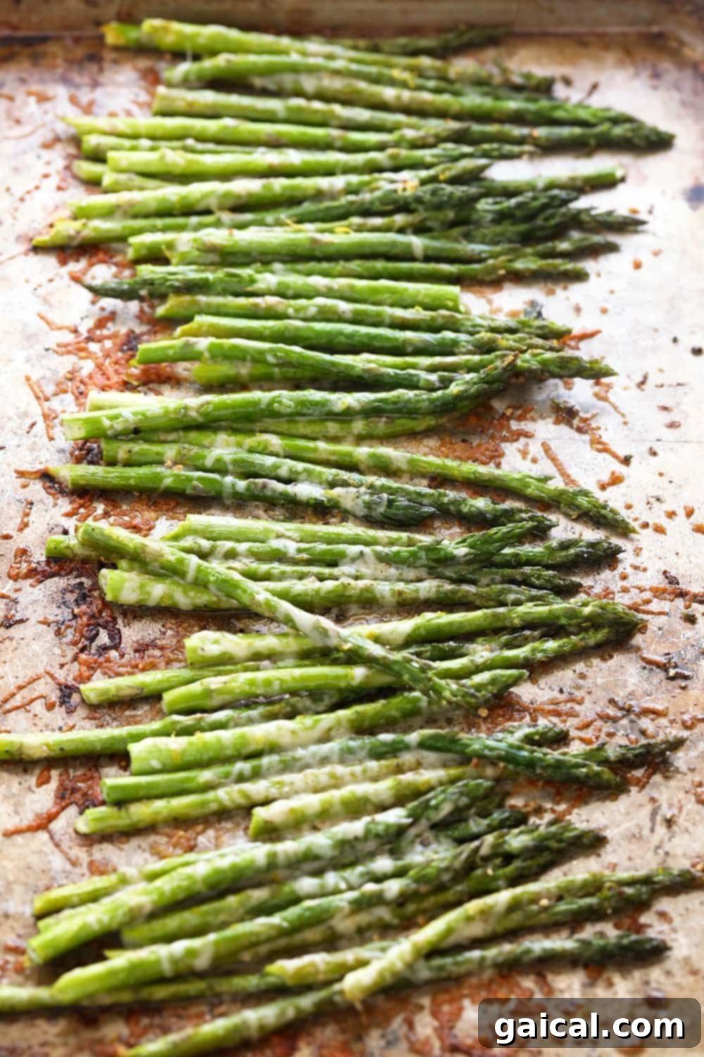 Golden Roasted Asparagus 4 Asparagus laid out evenly on a baking sheet, ready for the oven.