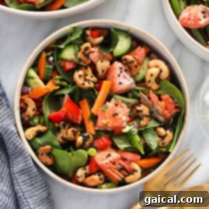 Thai Salmon Salad in a bowl, top view