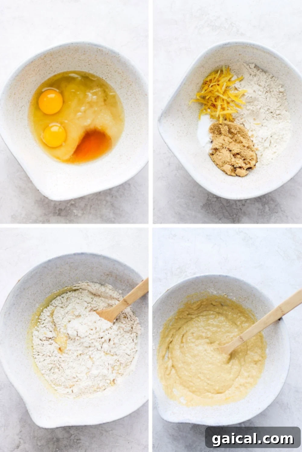 Ingredients for lemon bread being mixed in bowls