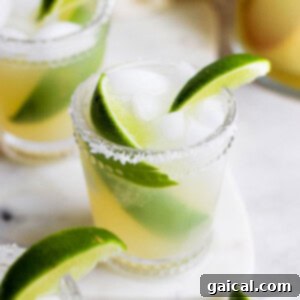 Guilt-Free Margarita 2 A glass of skinny margarita with lime garnish.