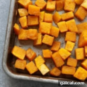 Butternut squash on pan.