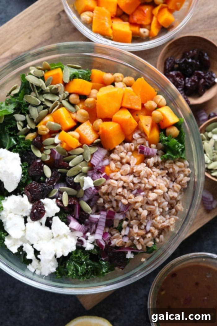 A large bowl filled with the colorful Farro salad, showcasing all its delicious components.