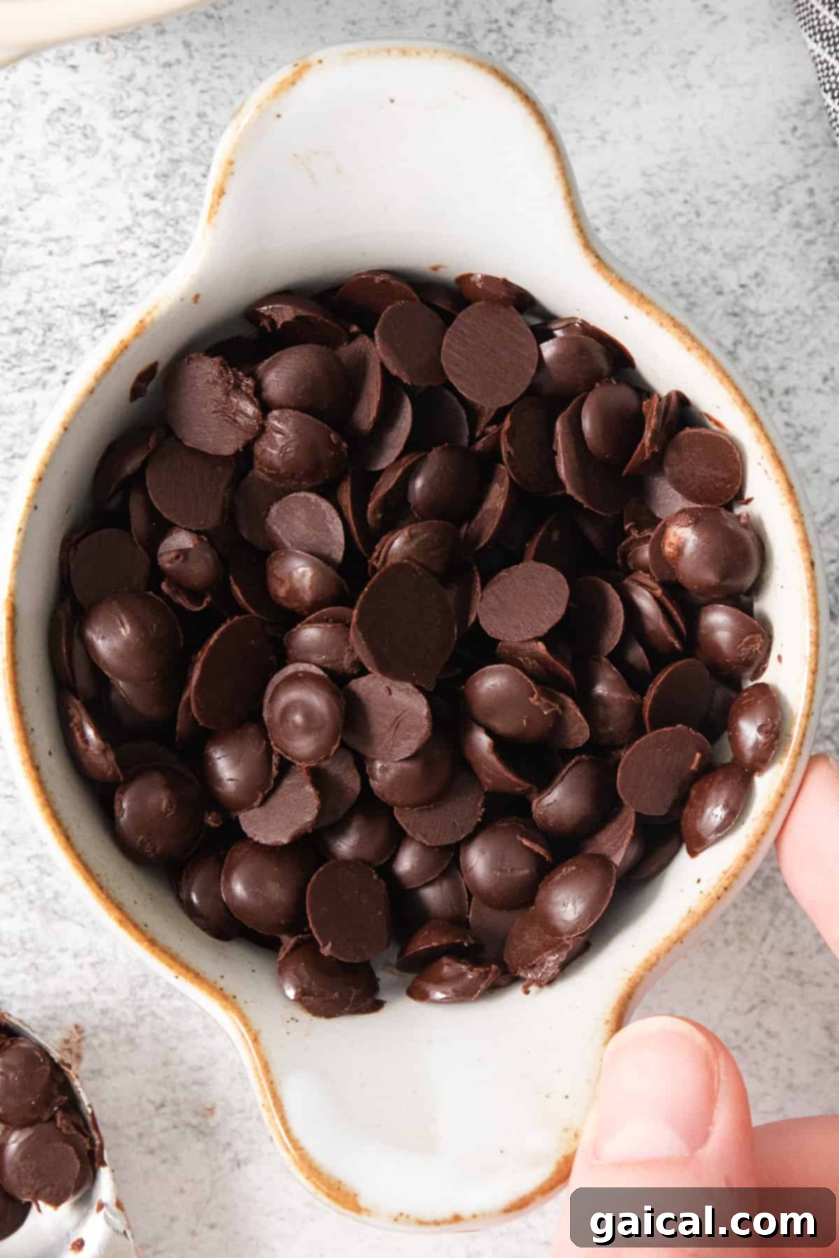 Quick & Easy Homemade Vegan Chocolate Chips 7 A person holding a bowl of chocolate chips.