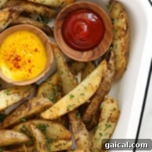 Crispy Roasted Potato Wedges 8 potato wedges in platter.