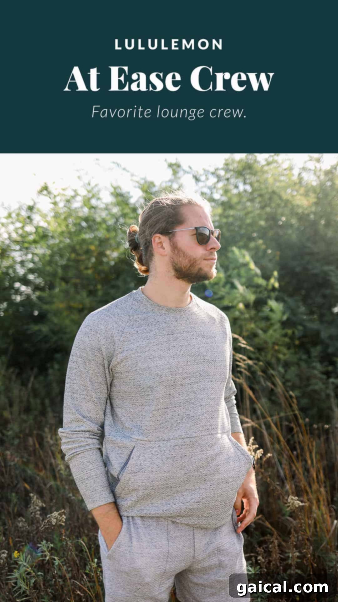 Our guys love Lululemon just as much as we do, and today they're here to share their favorite Lululemon men's products with you. From joggers to shorts to jackets, read on for all of their top Lululemon picks for men. Man showcasing the cozy and stylish Lululemon At Ease Crew sweatshirt in grey.