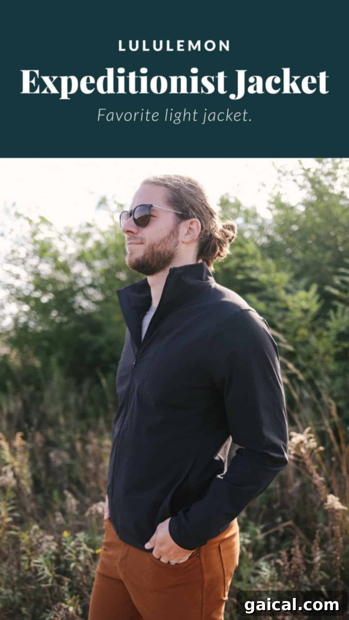 Our guys love Lululemon just as much as we do, and today they're here to share their favorite Lululemon men's products with you. From joggers to shorts to jackets, read on for all of their top Lululemon picks for men. Man wearing a stylish Lululemon jacket with sunglasses, ready for adventure.