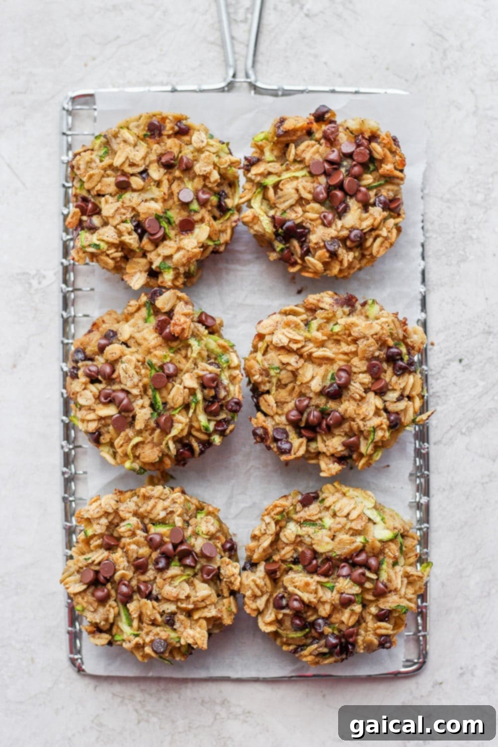 Finished zucchini oatmeal cups on a cooling rack. 