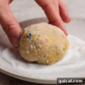 Rolling cookie dough in sugar