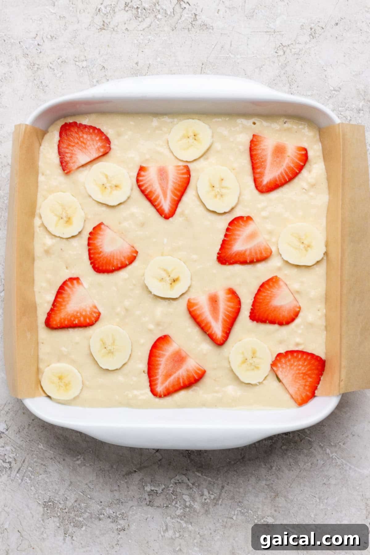 Unbaked batter in baking dish