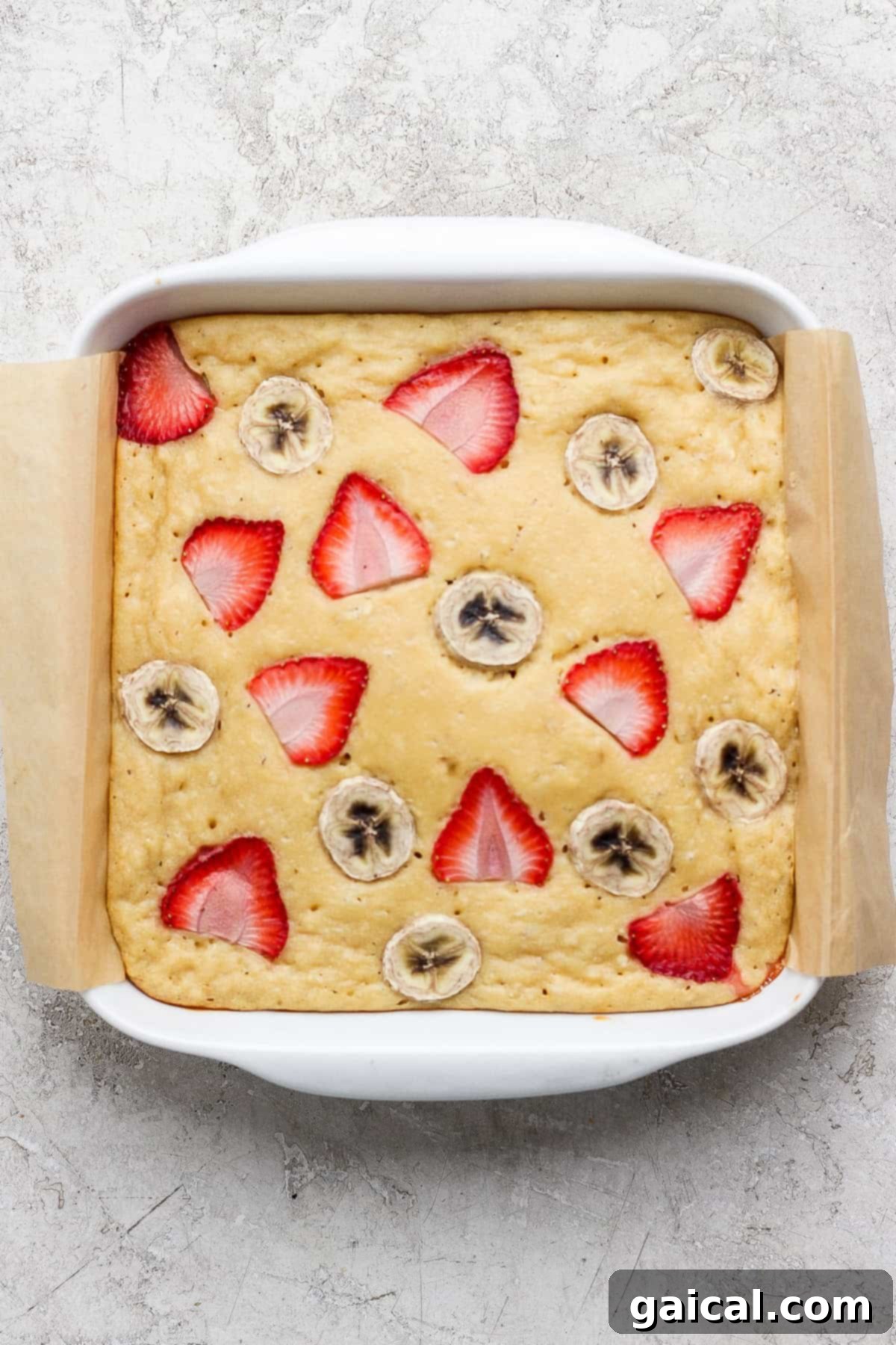 Baked cake in baking dish