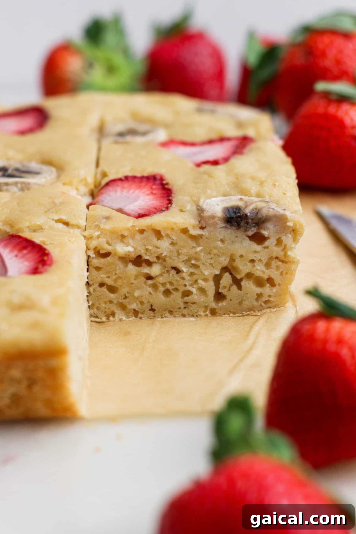 Strawberry Banana Cottage Cheese Breakfast Bake slice