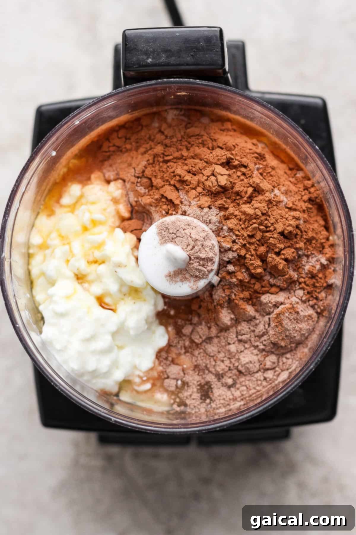 Cottage Cheese Chocolate Delight 3 Ingredients in food processor bowl