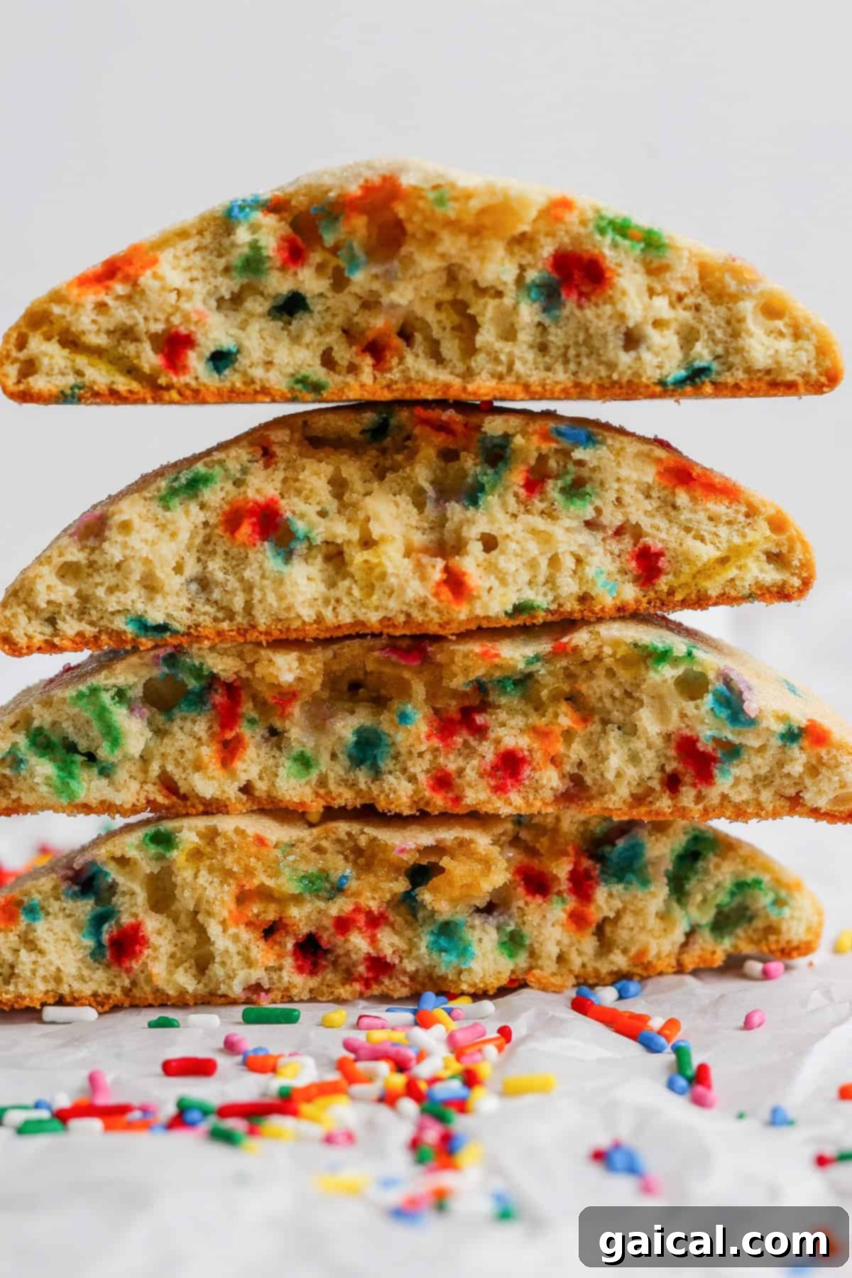 Stacked protein sugar cookies with sprinkles