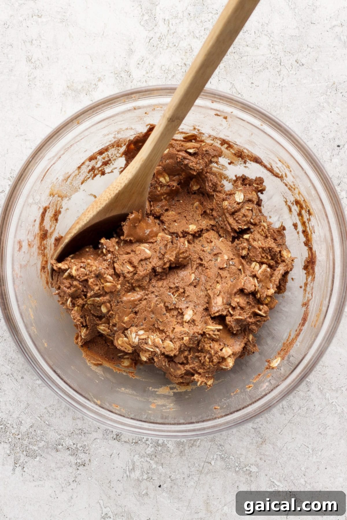 No-Bake Cottage Cheese Dream Bars 3 Mixing the base layer ingredients.