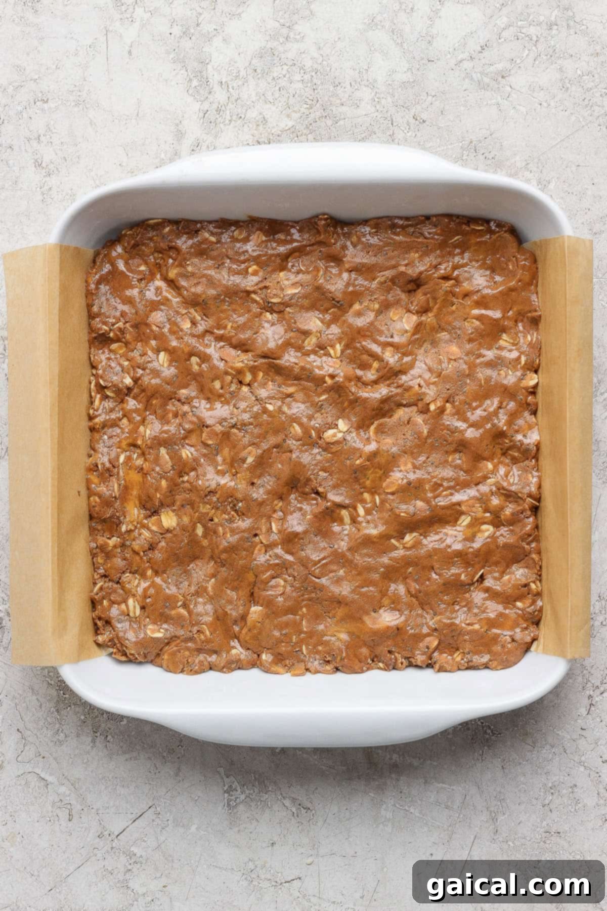 No-Bake Cottage Cheese Dream Bars 6 Base layer pressed into a baking dish.