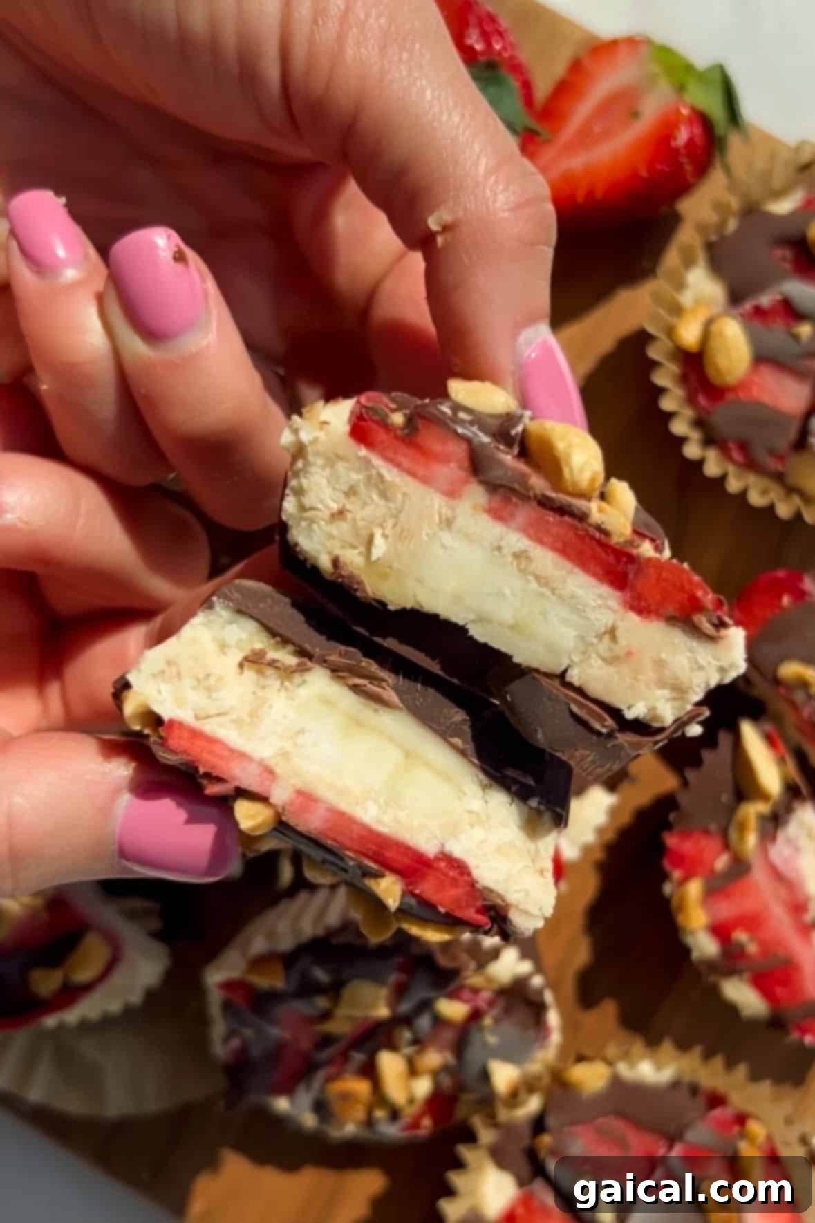 Close-up of Frozen Banana Split Cup layers