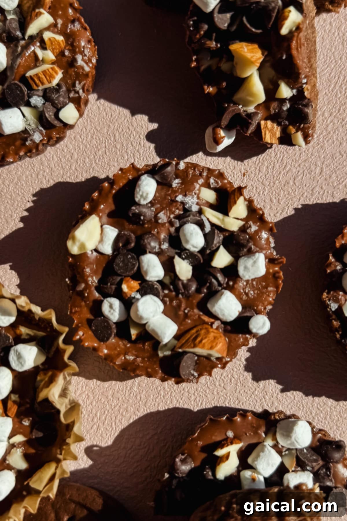 Close-up of Exploremore Oat Cups showing the layers of chocolate and toppings