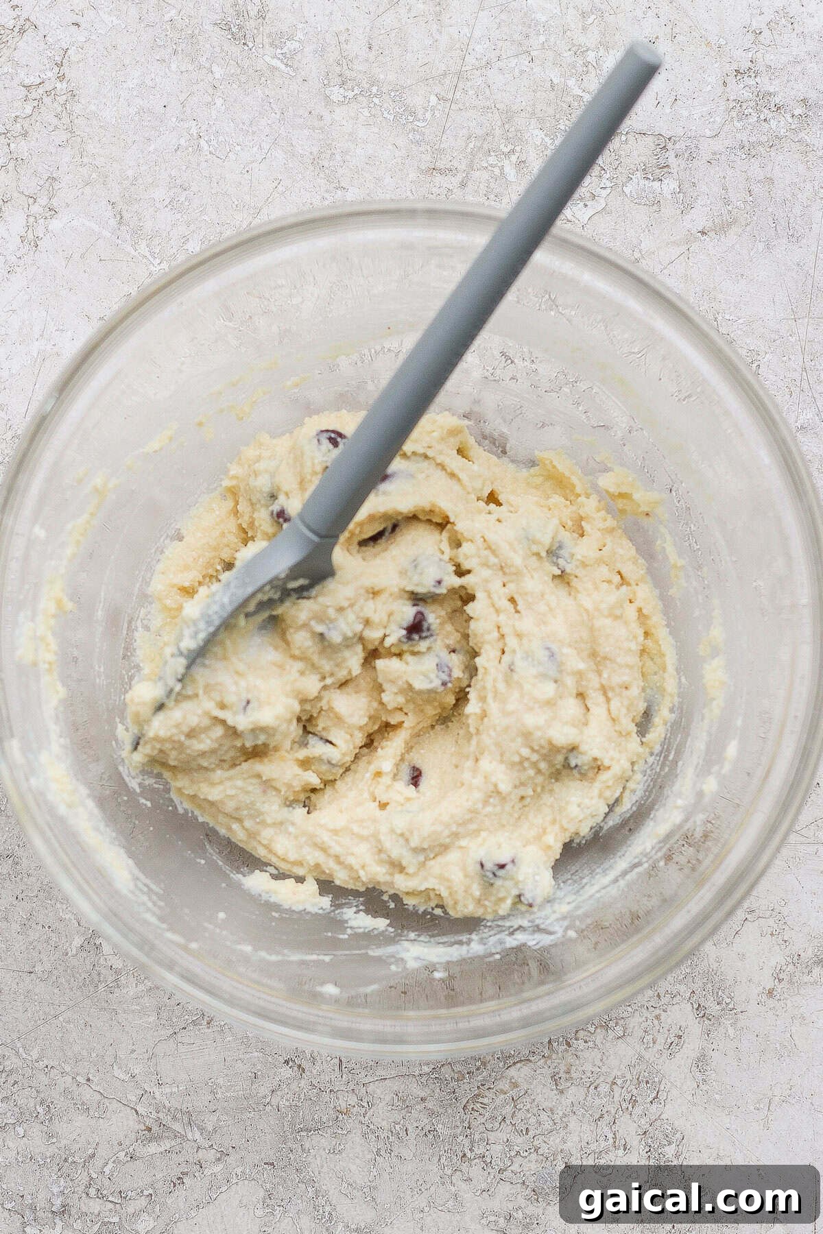 cottage cheese cookie dough mixed in a bowl with chocolate chips