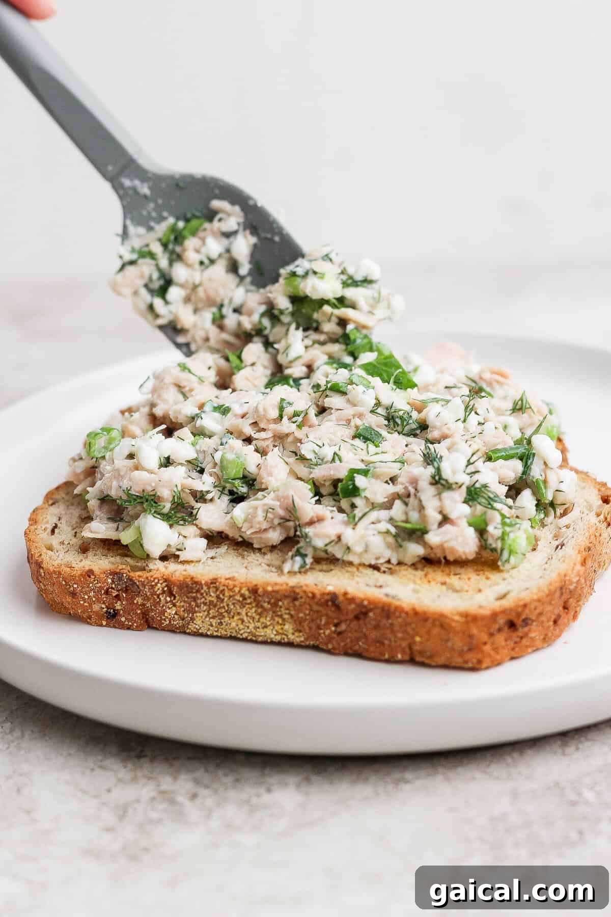 Tuna Melt with Cottage Cheese, No Mayo 5 spreading cottage cheese tuna salad on sourdough toast