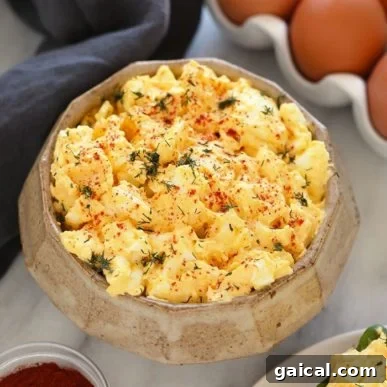 Healthy egg salad in a bowl.