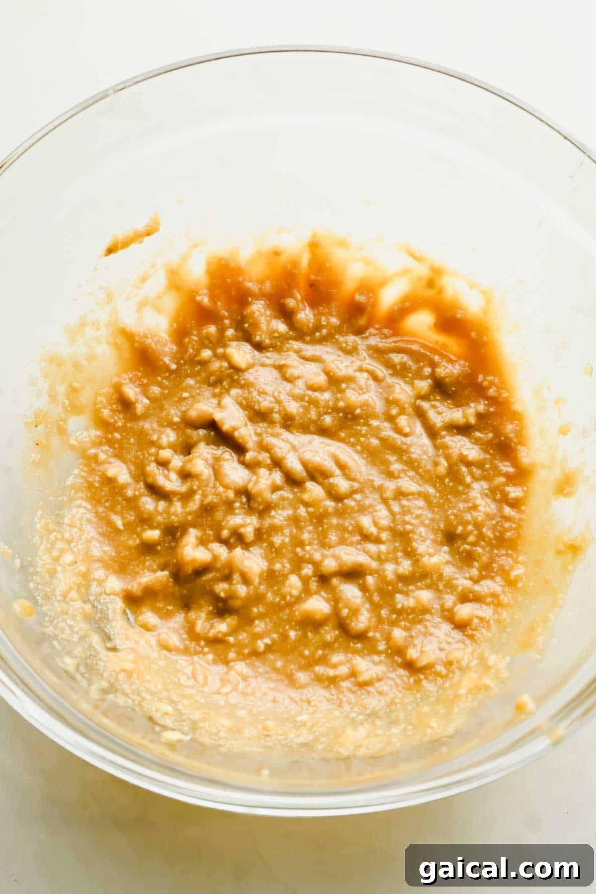 Maple almond frangipane filling mixed in a glass bowl.